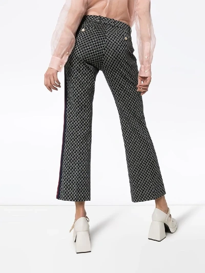 Shop Gucci Gg-print Cropped Flared Trousers In Blue