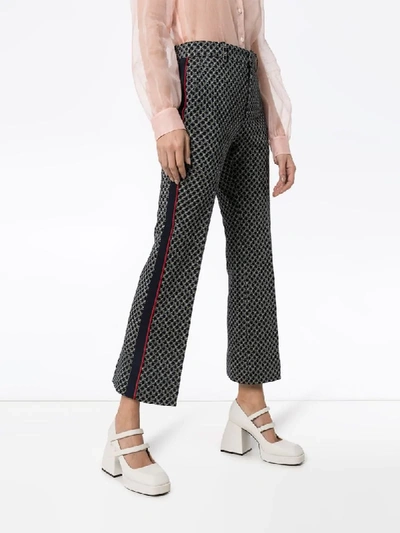 Shop Gucci Gg-print Cropped Flared Trousers In Blue