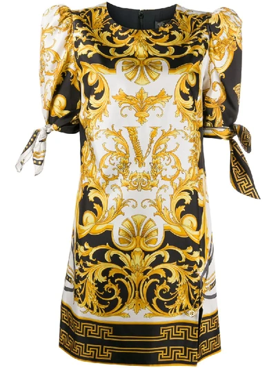 Shop Versace V Barocco Print Short Dress In Yellow