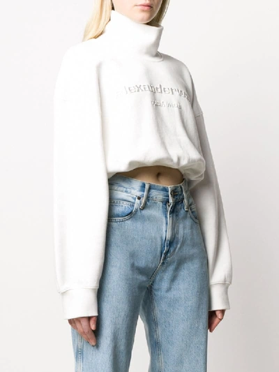 Cropped Embroidered Cotton-jersey Turtleneck Sweatshirt In White