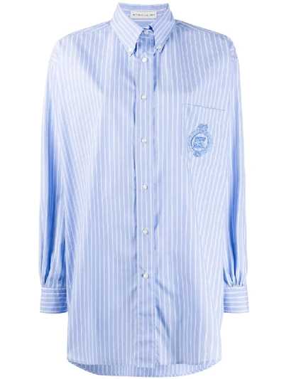 Shop Etro Striped Long-line Shirt In Blue