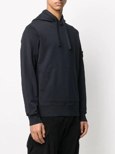 Shop Stone Island Brand Patch Hoodie In Blue