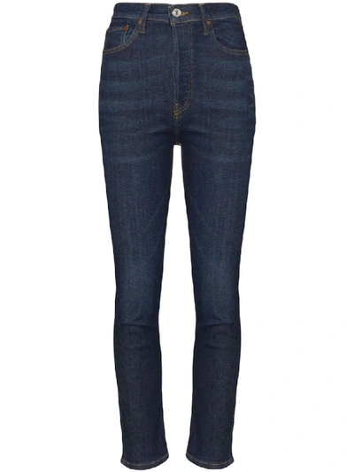 Shop Re/done Cropped High-rise Skinny Jeans In Blue