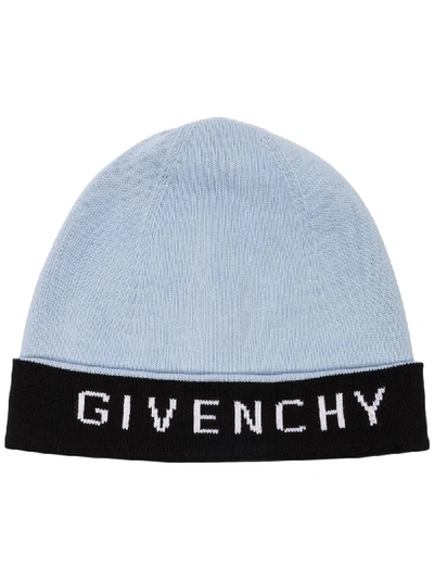 Shop Givenchy Logo Knit Beanie In Blue