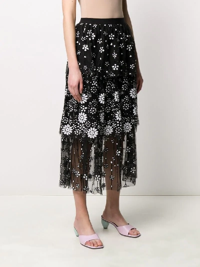 Shop Self-portrait Deco Sequin-embellished Midi Skirt In Black