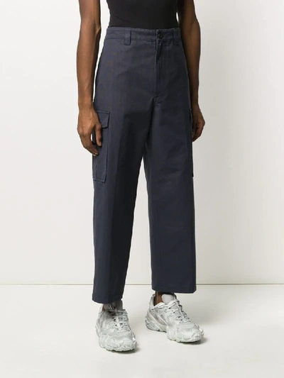Shop Acne Studios Cropped Cargo Trousers In Blue