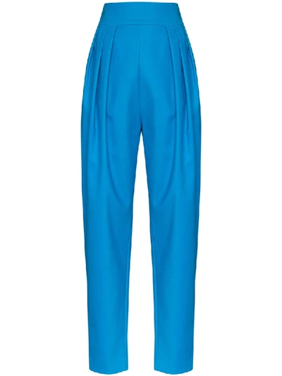 Shop Attico Cotton-blend Carrot-leg Trousers In Blue