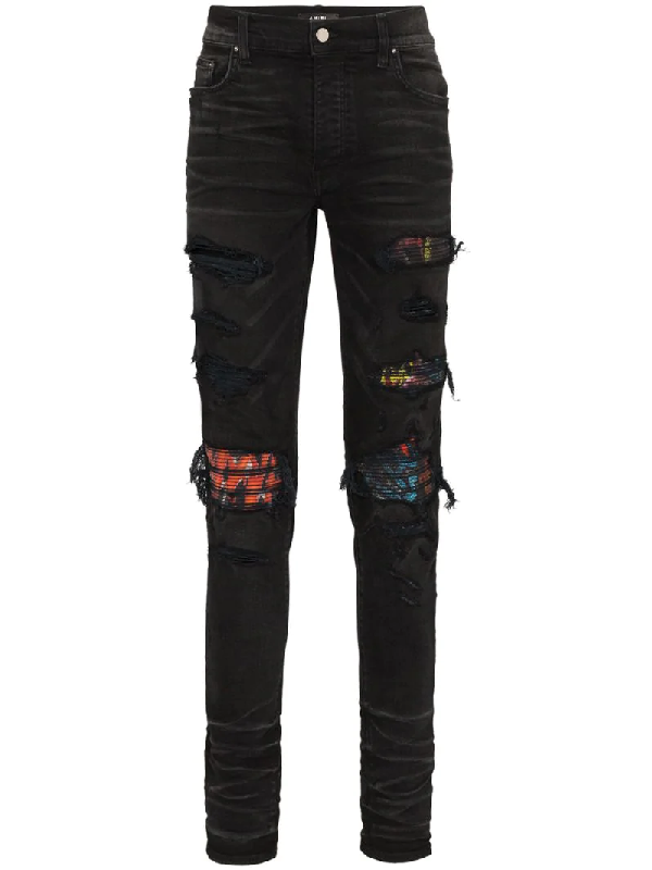 amiri 15cm patchwork cotton denim jeans