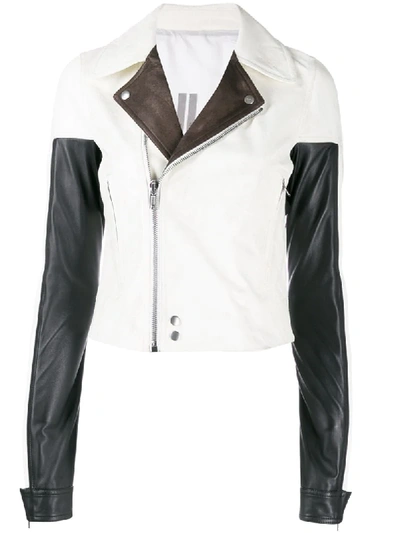 Shop Rick Owens Colour Block Leather Jacket In White