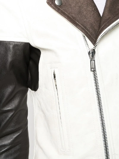 Shop Rick Owens Colour Block Leather Jacket In White