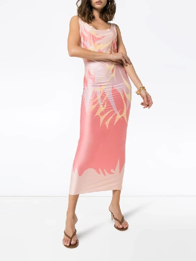 Shop Maisie Wilen Patterned Low-back Midi Dress In Pink