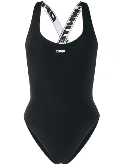 Shop Off-white Logo Print Swimsuit In Black