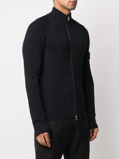 Shop Stone Island Ribbed Knit Zip-up Jumper In Black