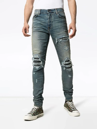 Shop Amiri Mx1 Distressed-effect Slim-leg Jeans In Blue
