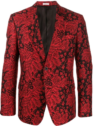 Shop Alexander Mcqueen Floral Jacquard Blazer In Red