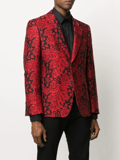 Shop Alexander Mcqueen Floral Jacquard Blazer In Red