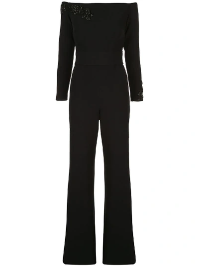 Shop Safiyaa London Embellished Off-shoulder Jumpsuit In Black