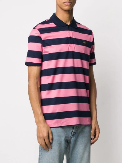 Shop Paul & Shark Striped Short Sleeve Polo Shirt In Pink