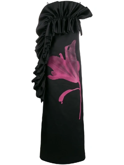 Christopher Kane Ruffle Trim Evening Dress In Black