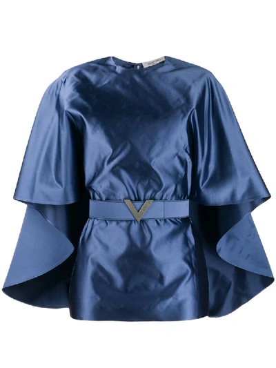 Shop Valentino V Belt Cape-style Blouse In Blue