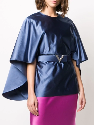 Shop Valentino V Belt Cape-style Blouse In Blue