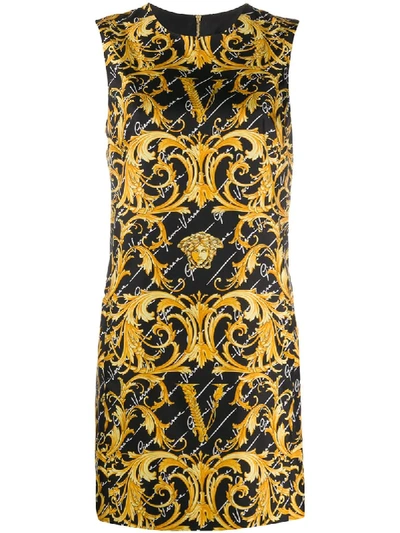 Shop Versace Gv Virtus Barocco Printed Dress In Black