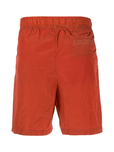 Shop Stone Island Wrinkled Logo Swimming Shorts In Orange