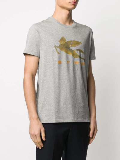 Shop Etro Pegaso-print Cotton T-shirt In Grey