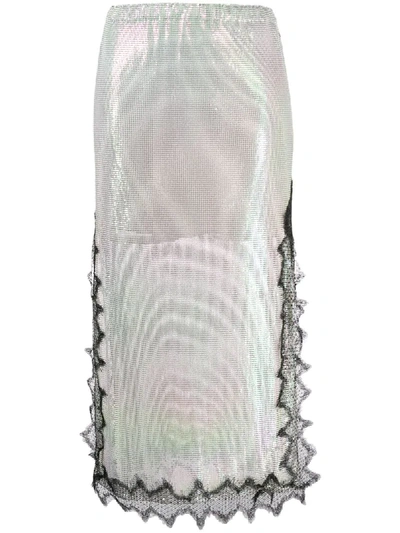 Shop Christopher Kane Lace Trim Midi Skirt In Metallic