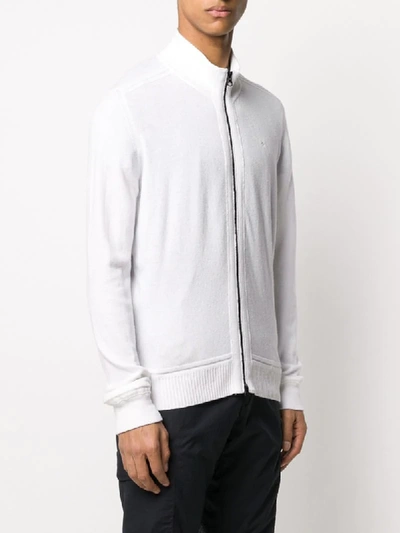 Shop Stone Island Contrast Zipped Jumper In White