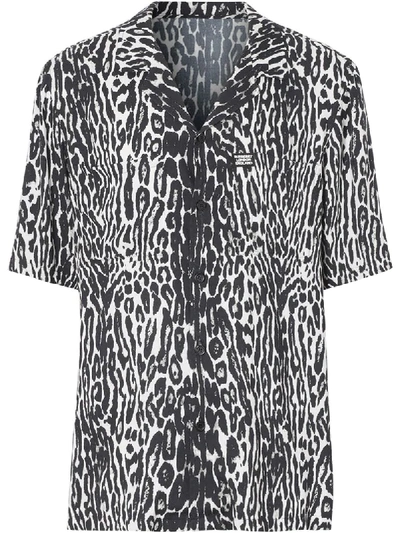 Shop Burberry Leopard Print Twill Shirt In Black