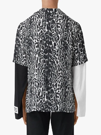 Shop Burberry Leopard Print Twill Shirt In Black