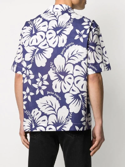 Shop Palm Angels Hibiscus Print Hawaiian Shirt In Blue
