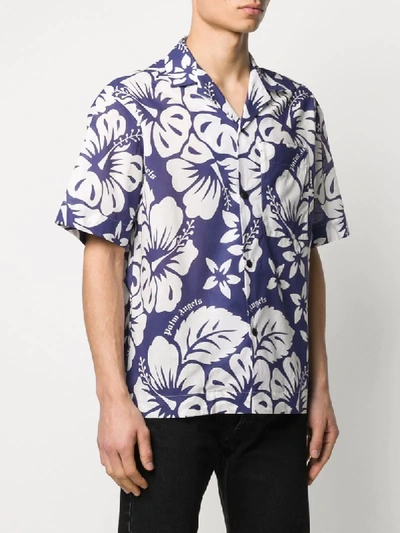Shop Palm Angels Hibiscus Print Hawaiian Shirt In Blue