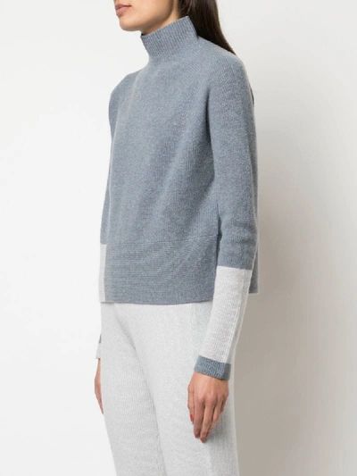 Shop Duffy Cashmere Ribbed Funnel Neck Jumper In Blue