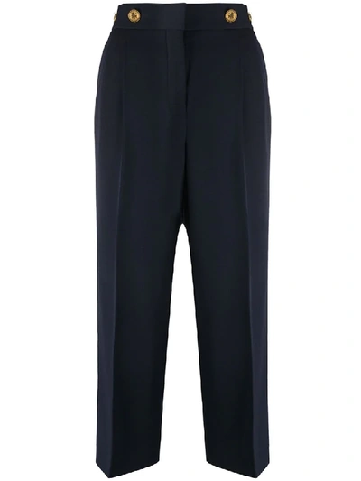 Shop Givenchy Cropped Trousers With 4g Button In Blue