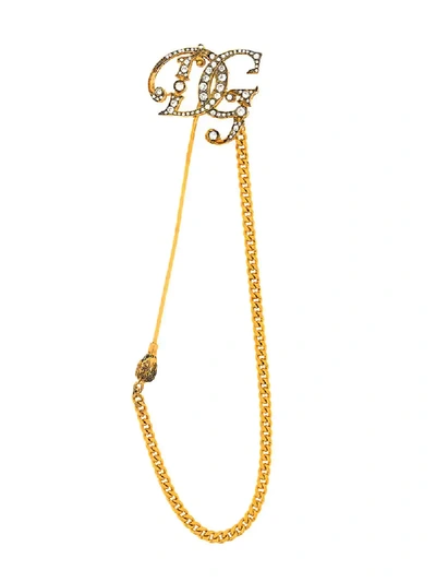 Shop Dolce & Gabbana Dg Chain Brooch In Gold
