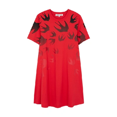 Shop Mcq By Alexander Mcqueen Red Swallow-print Cotton T-shirt Dress
