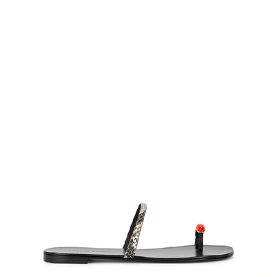 Shop Giuseppe Zanotti Mirelle Snake-effect Leather Sandals In Natural
