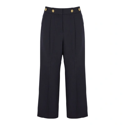 Shop Givenchy Navy Cropped Straight-leg Wool Trousers