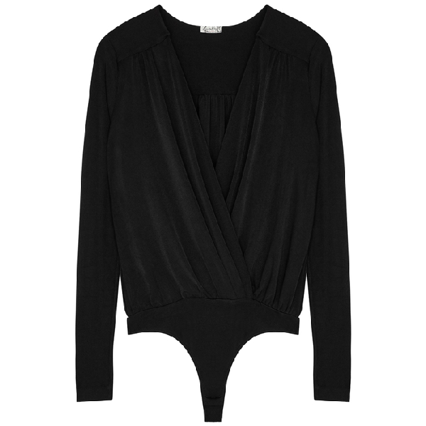 Free People Turnt Surplice-neck Bodysuit In Black | ModeSens
