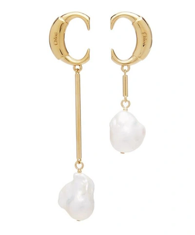 Shop Chloé Gold-tone Darcey Asymmetric Pearl Drop Earrings