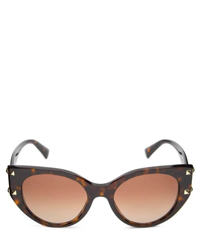 Shop Valentino Rockstud Cat-eye Acetate Sunglasses In Brown