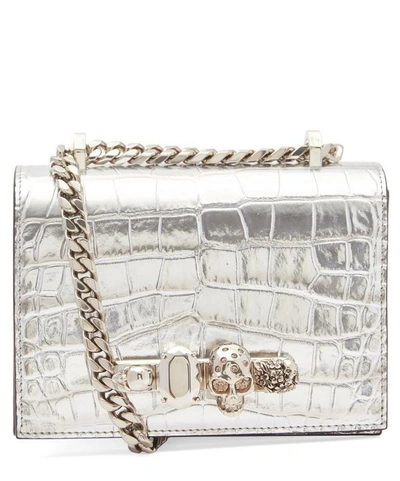 Shop Alexander Mcqueen Small Jewelled Leather Satchel In Silver