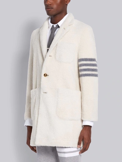 Thom Browne 4-bar Shearling Sack Overcoat In White