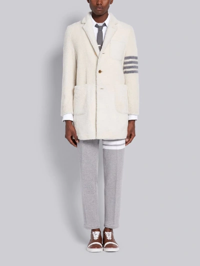 Thom Browne 4-bar Shearling Sack Overcoat In White