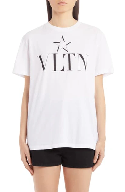 Shop Valentino Vltn Star Cotton Tee In Bianco/ Nero