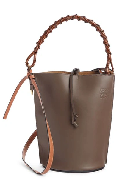 Shop Loewe Gate Leather Bucket Bag In Dark Taupe