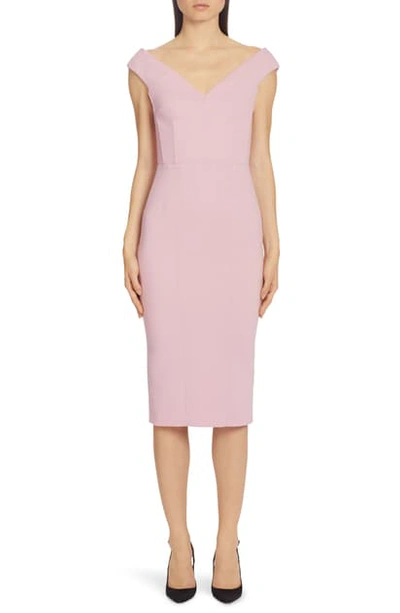 Shop Dolce & Gabbana V-neck Sleeveless Crepe Sheath Dress In Pale Pink