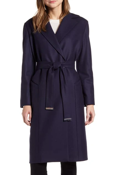 Ted Baker Stexa Wool Blend Wrap Coat In Navy | ModeSens